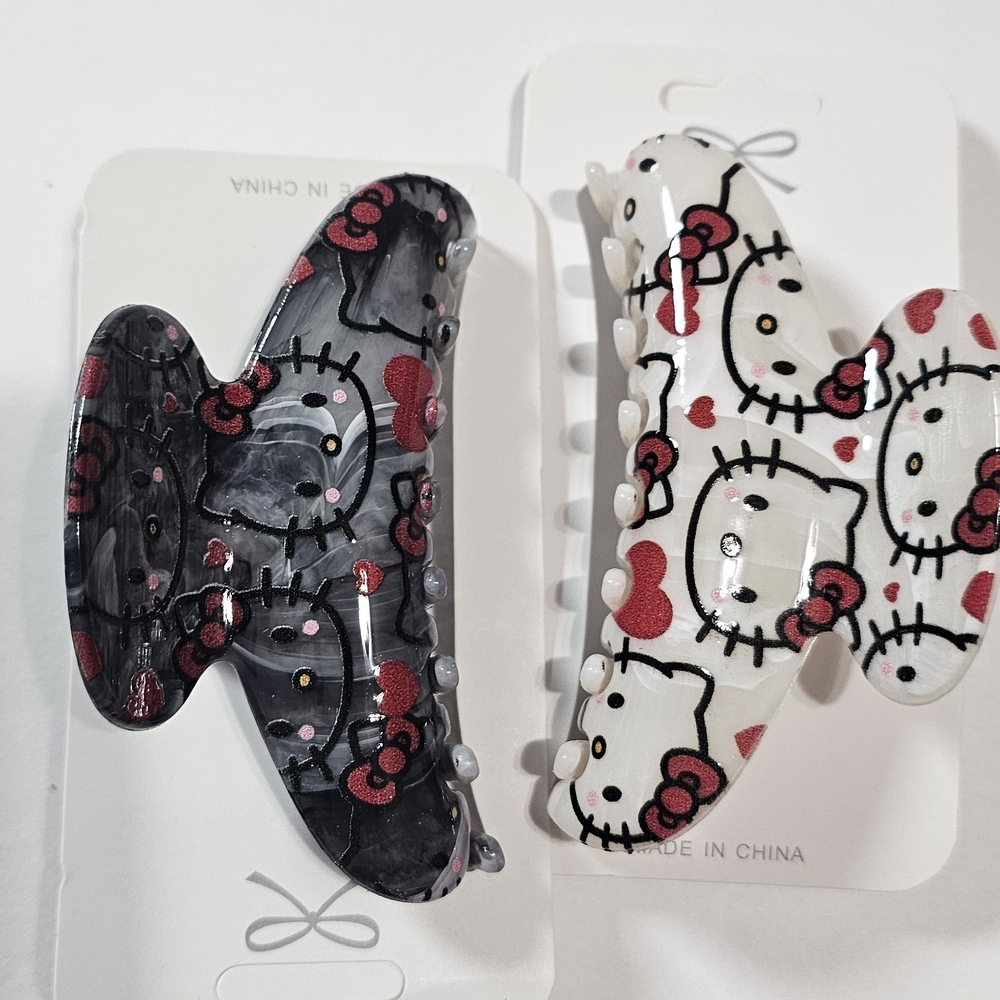 Hello Kitty Hair Clips  Black/ Charcoal Grey And White Set Of 2 New